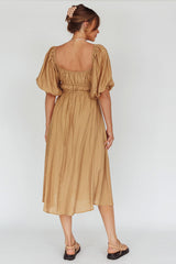 Lille Puff Sleeve Midi Dress Latte