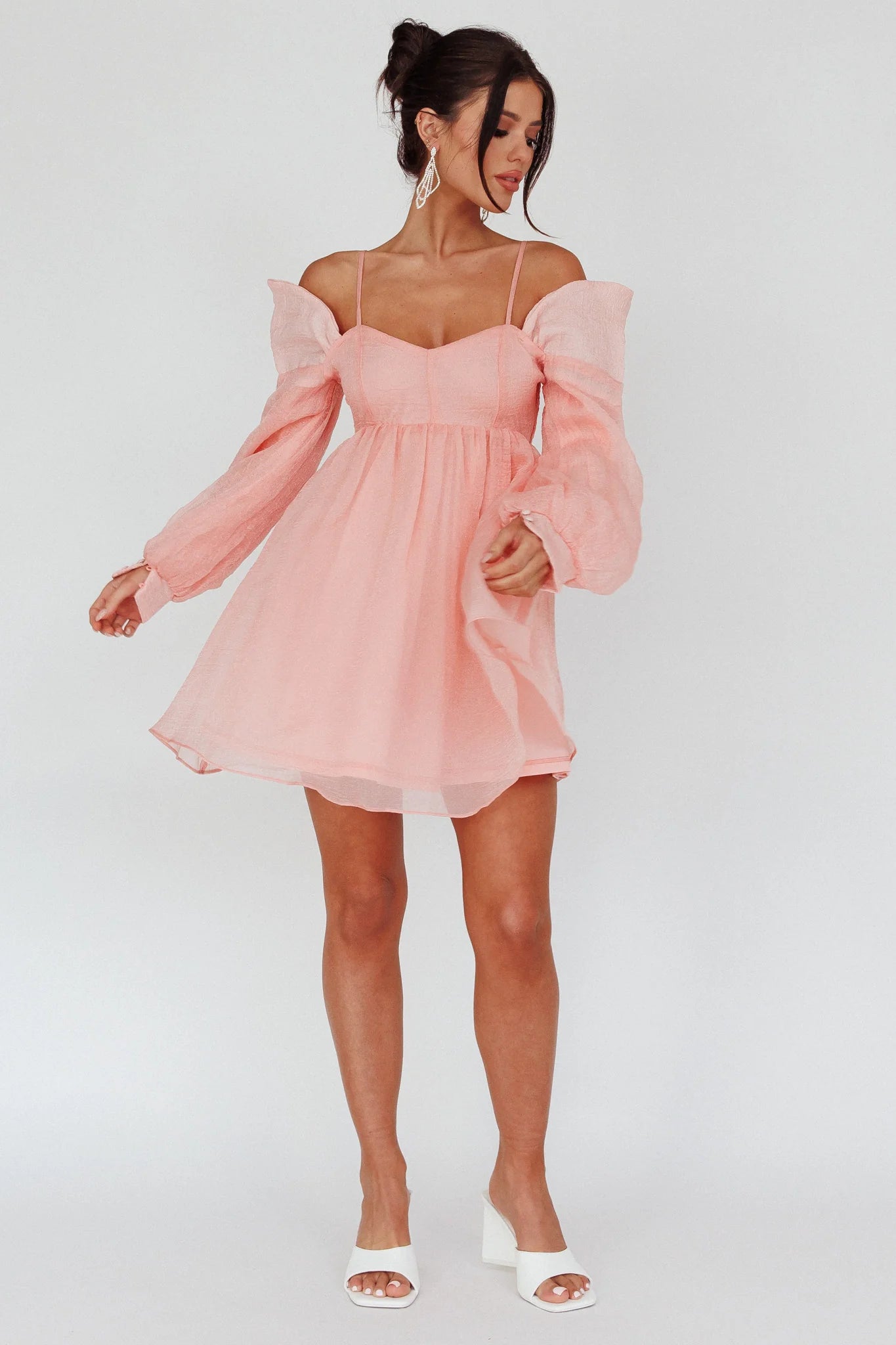 Yasi Long Sleeve Babydoll Mini Dress Peach