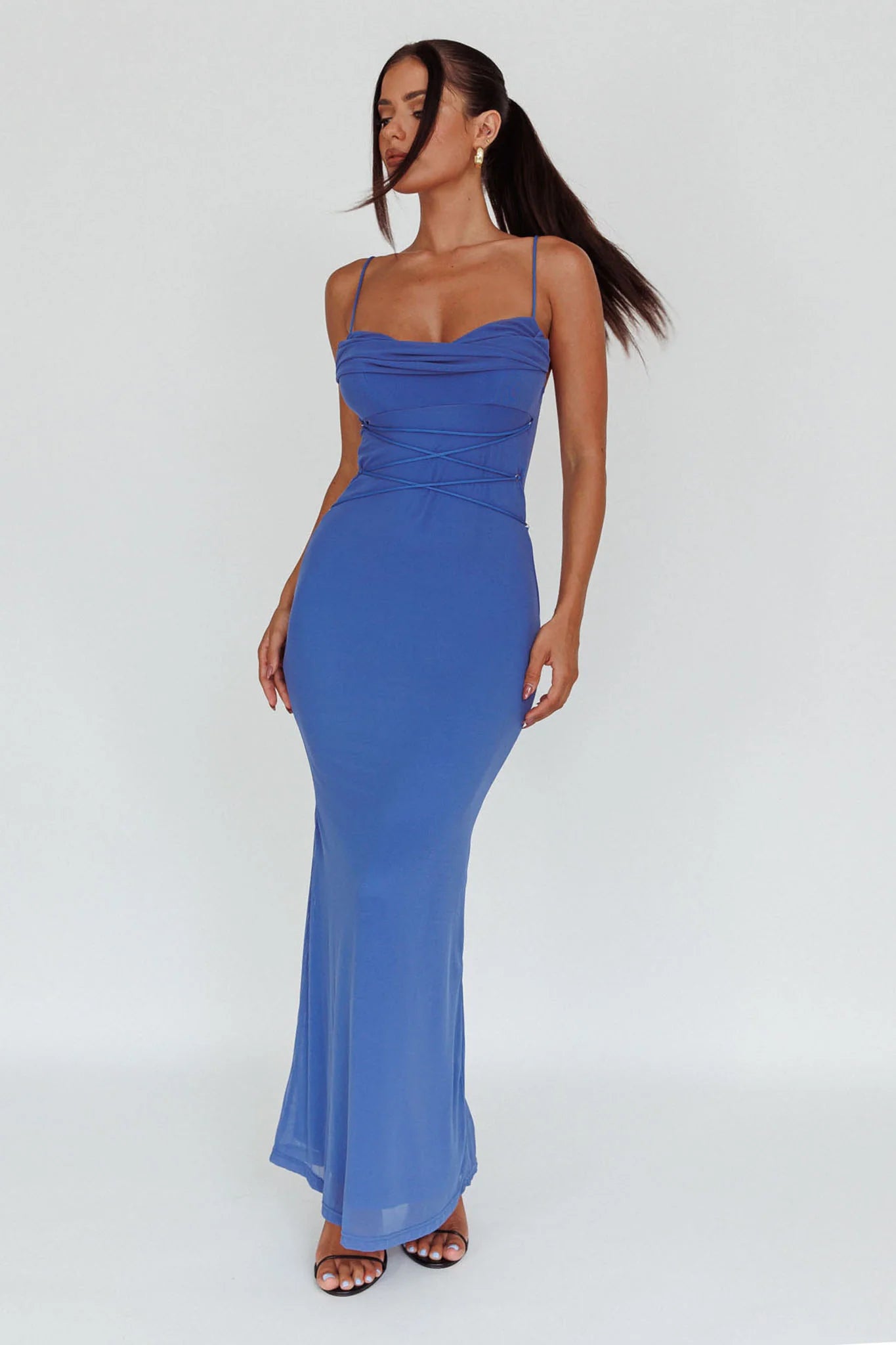 Teava Laced Waist Maxi Dress Blue