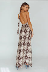 Lavara Halterneck Midi Dress Floral Chocolate