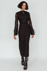 Kalia Long Sleeve Lace Midi Dress Black
