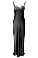 Rose Garden Floral Applique Midi Dress Black