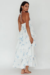 Catalina Tiered Ruffle Maxi Dress White Blue